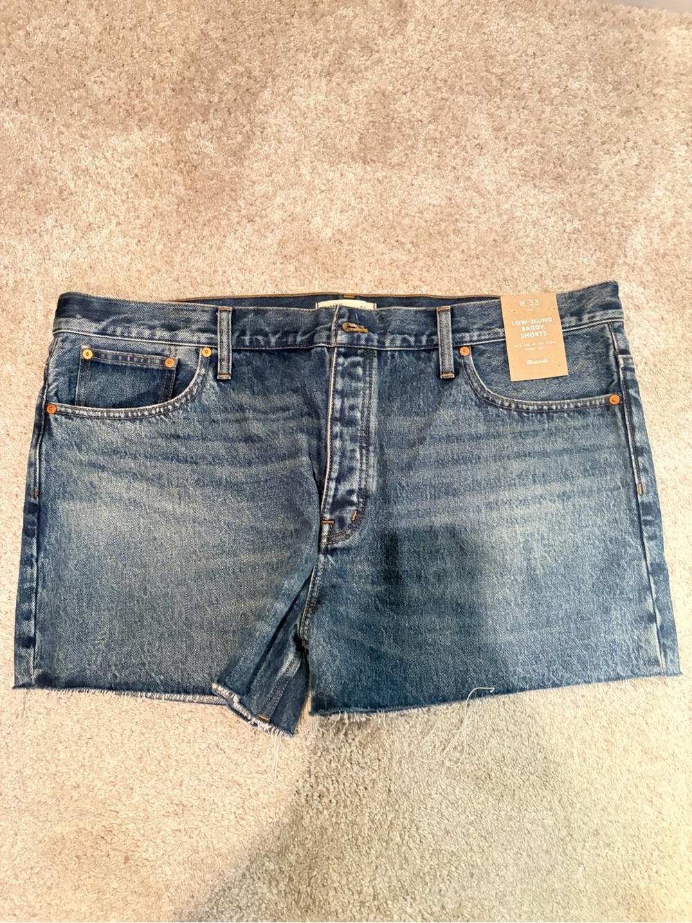 Madewell Medium Blue Denim Shorts with Contrast Stitching